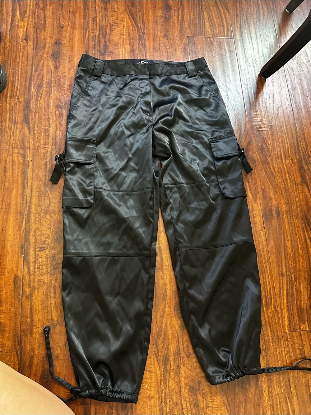 Vintage IDG Black satin Cargo Jogger Pants Utility Pockets 12
